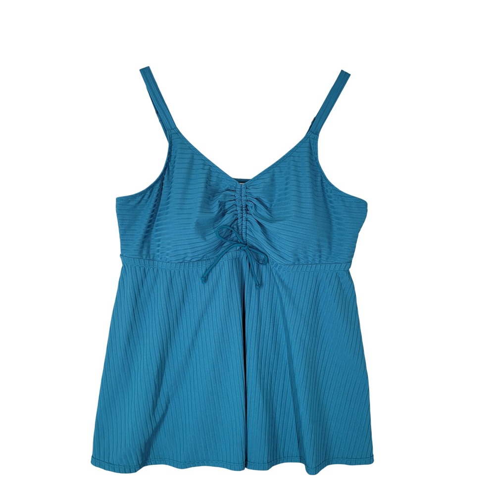 Summer Mae Tankini Swim‎ Top Womens 24W Green Ribbed Cinched Bust New Babydoll